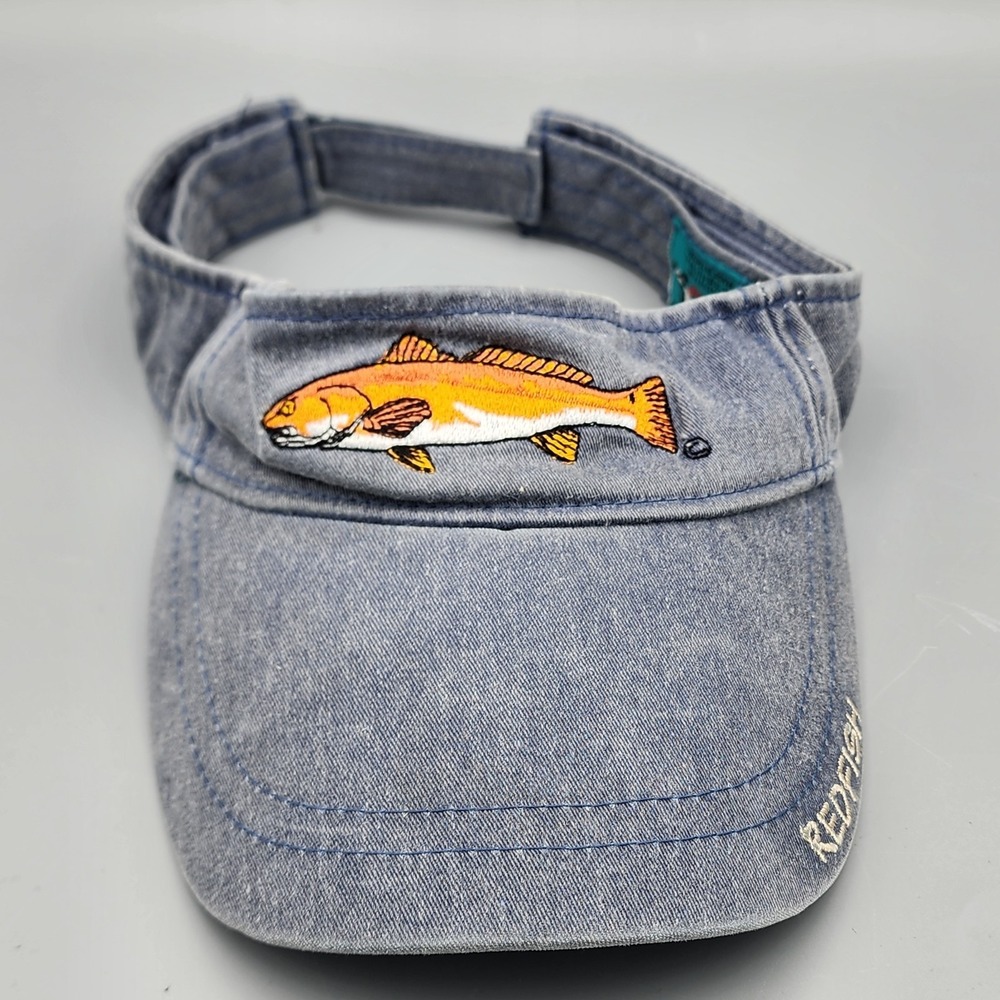 REDFISH Sport Visor Cap BLUE Fishing Hat Embroidered Adjustable Flying Fisherman